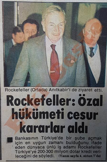 David Rockefeller: Turgut Özal hükümeti cesur kararlar aldı