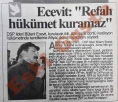 Bülent Ecevit: Refah hükümet kuramaz