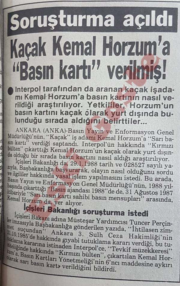 Kaçak Kemal Horzum’a Basın Kartı Verilmiş