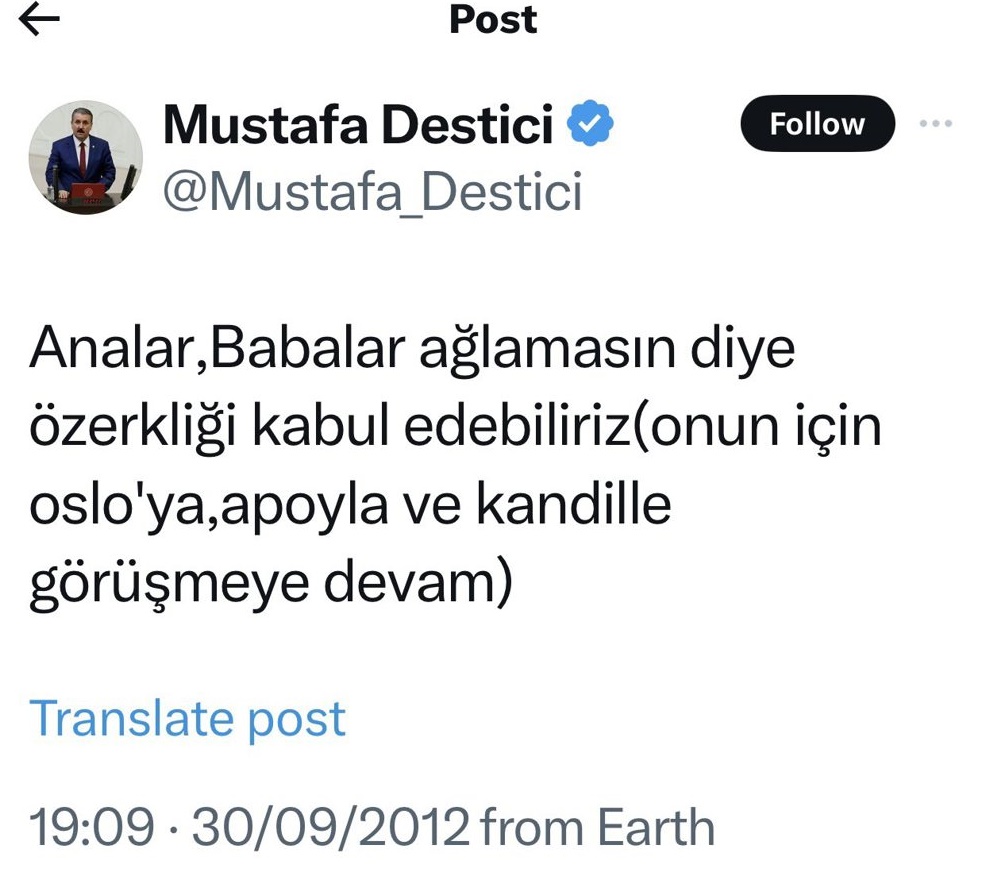 Mustafa Destici Özerklik istediği paylaşım